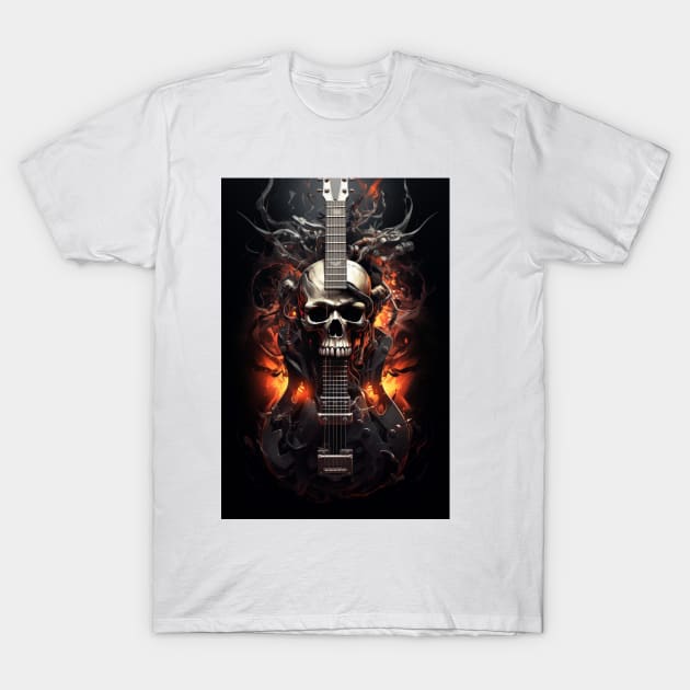 Guitar Skull on fire T-Shirt by TheMadSwede